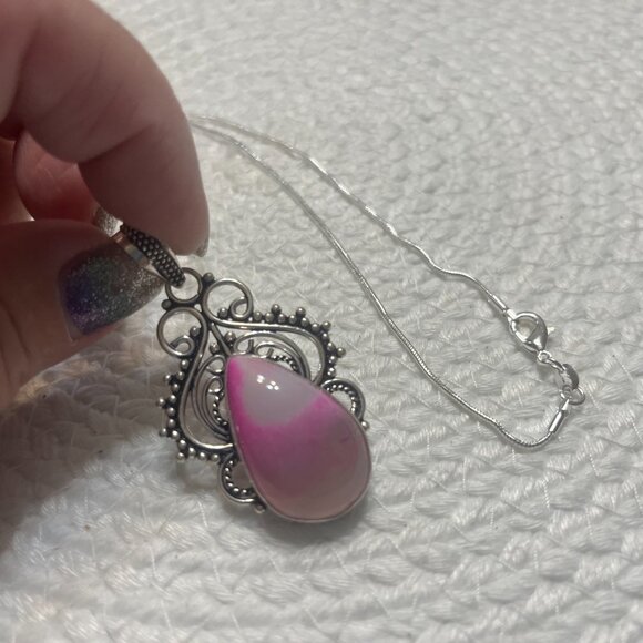 Beautiful PINK DENDRITE OPAL Handmade Sterling 925 Pendant/Chain #209D - Picture 2 of 3